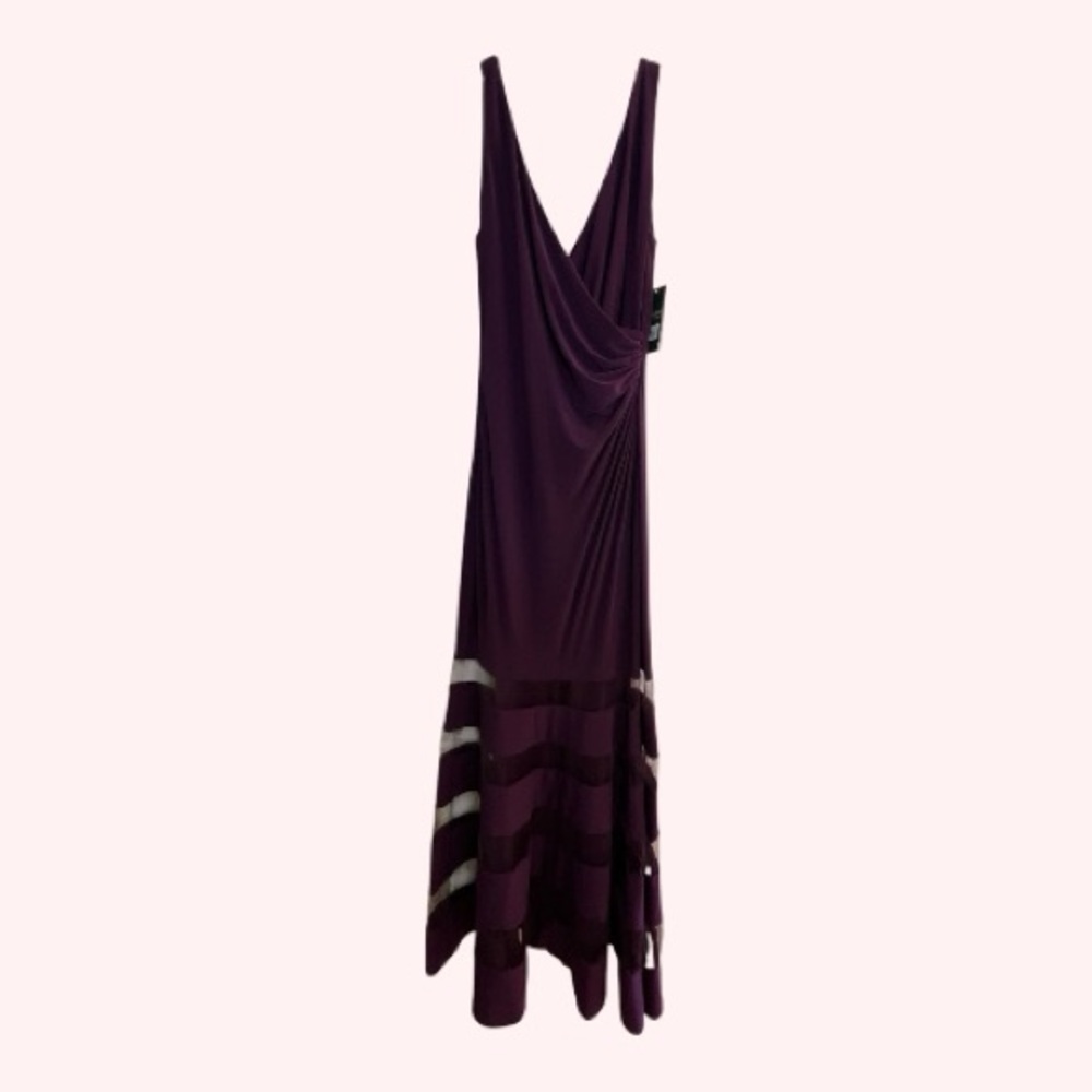 Lauren Ralph Lauren Purple Surplice Mesh Hem Gown Dress Size 4 NEW